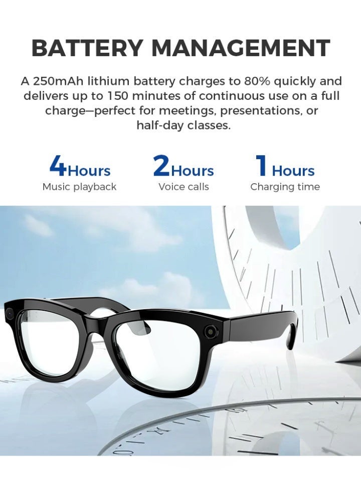 Domars Smart AI Glasses for Men, Women Camera and Bluetooth,8MP 2K HD Camera Glasses,AI Voice Control,AI Photo Recognition and Translation,Driving,Meeting,Outdoor (Anti-Blue Light Glasses) - Image 4